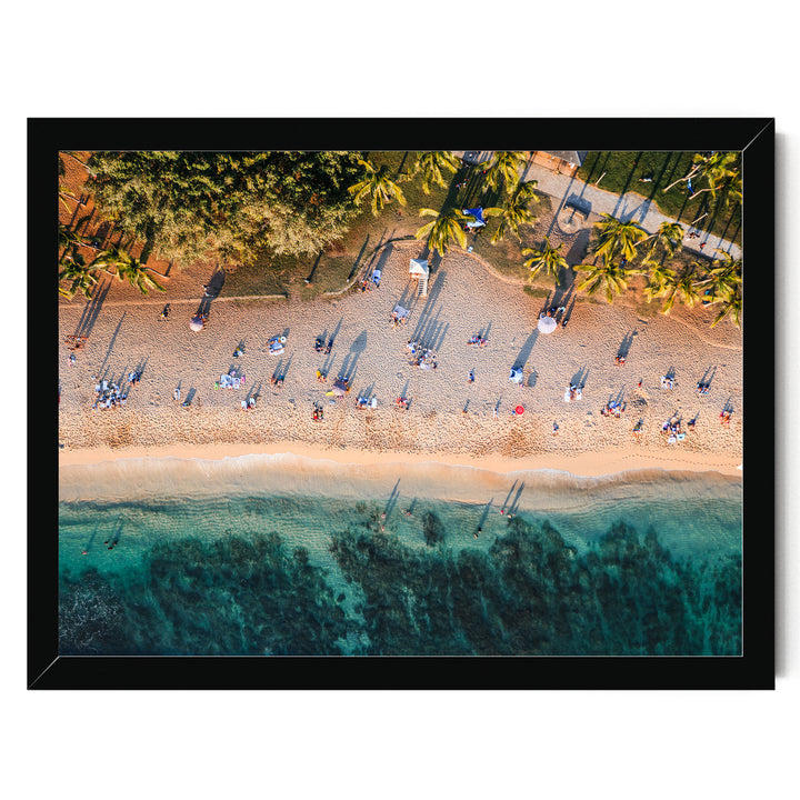 Waikiki Beach Aerial, Honolulu, Hawaii – fine art print in a black frame, no mat