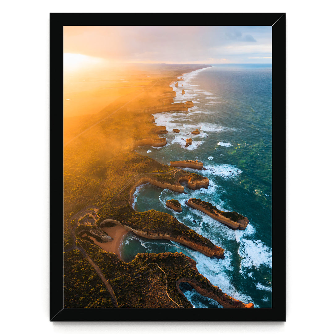 Shipwreck Coast Aerial, Great Ocean Road, Australia – fine art print in a black frame, no mat