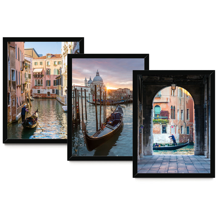 Venice Gondolas, Italy – Print Set – fine art print set in black frames, no mat
