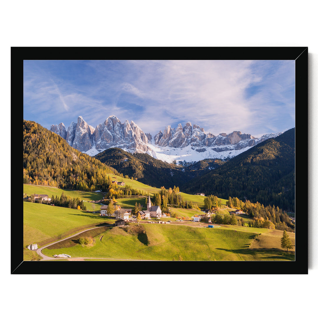 Funes Valley, Dolomites, Italy – fine art print in a black frame, no mat