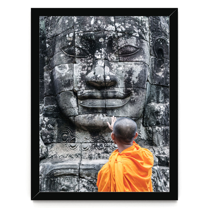 Monk at Bayon Temple, Angkor, Cambodia – fine art print in a black frame, no mat