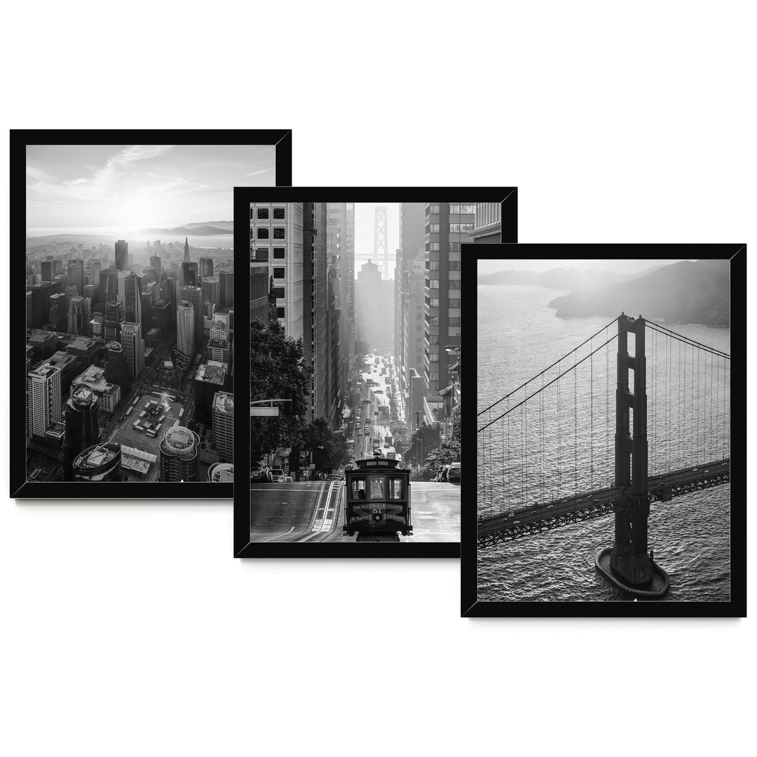 San Francisco, California – Black and White Print Set – fine art print set in black frames, no mat