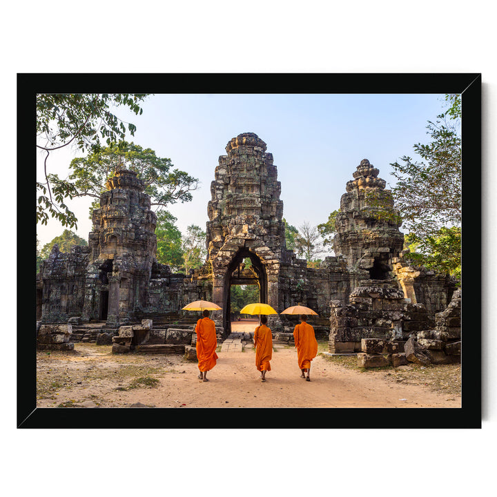 Monks at Angkor Wat, Cambodia – fine art print in a black frame, no mat
