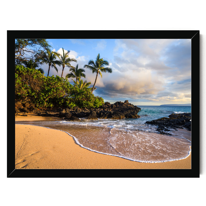 Maui Secret Beach at Sunset, Makena Cove, Hawaii – fine art print in a black frame, no mat