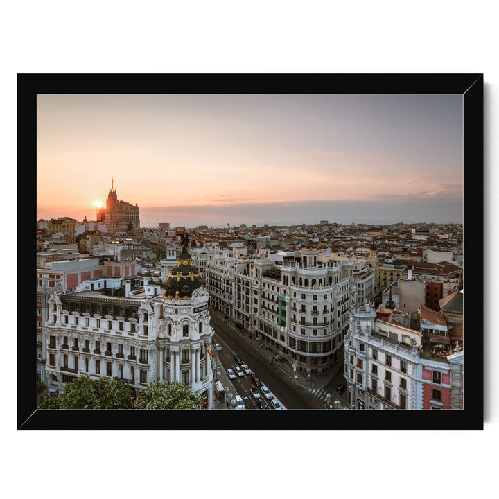 Sunset over Madrid, Spain – fine art print in a black frame, no mat