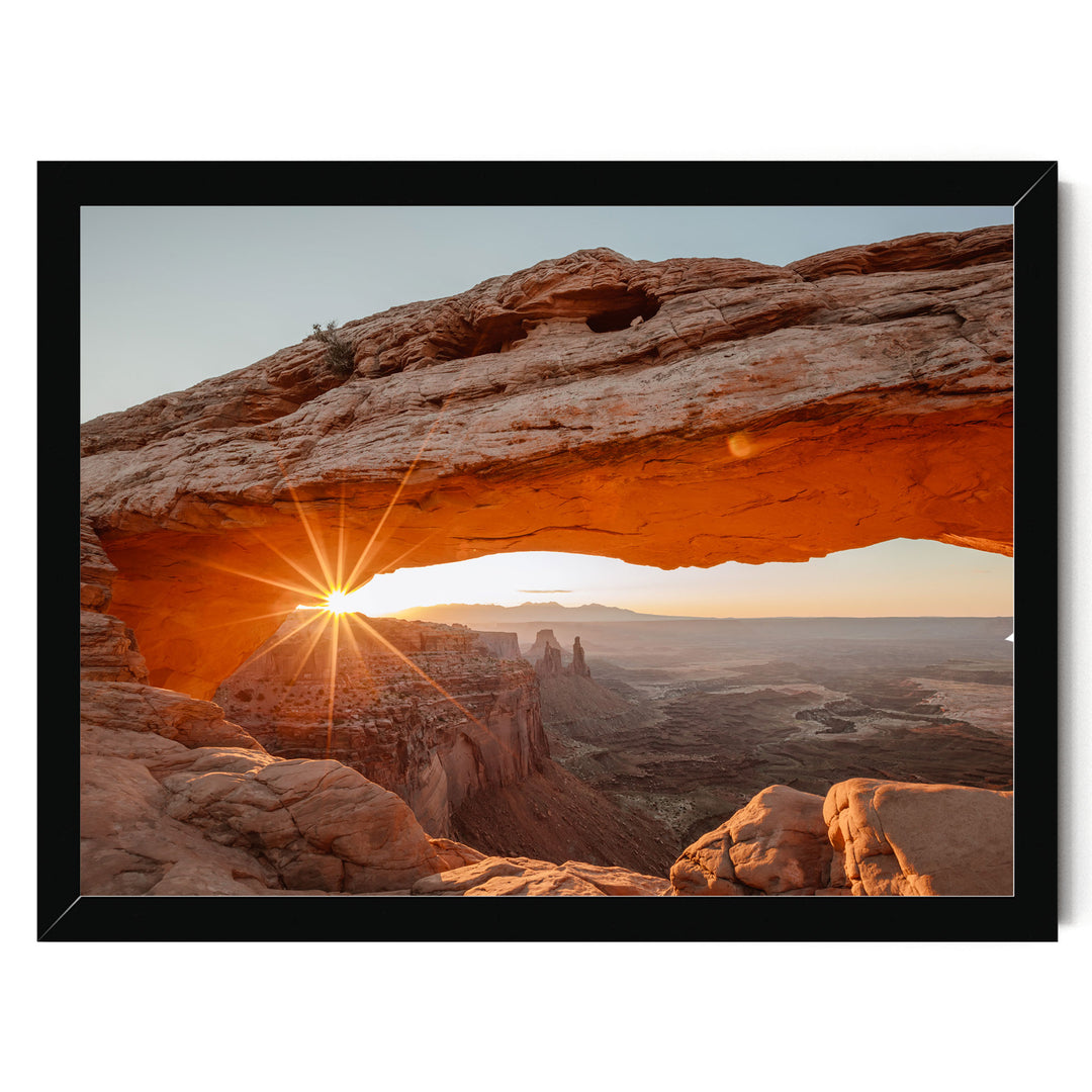 First Light on Mesa Arch, Canyonlands, Utah – fine art print in a black frame, no mat