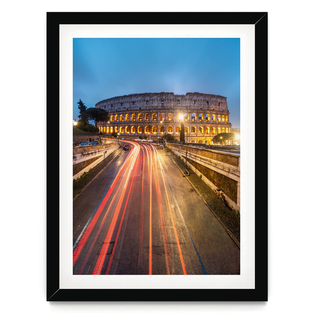 Night at the Colosseum, Rome, Italy – fine art print in a black frame with white mat