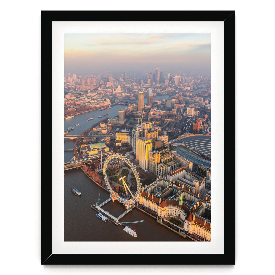 London Aerial I, England – fine art print in a black frame with white mat