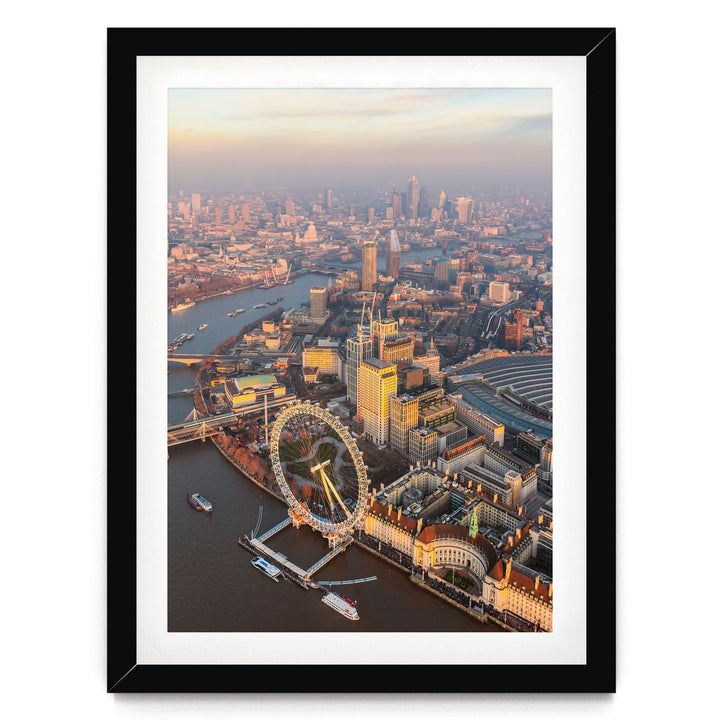 London Aerial I, England – fine art print in a black frame with white mat