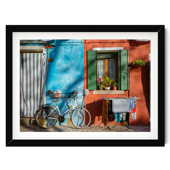 Colourful Burano, Venice, Italy – fine art print in a black frame with white mat
