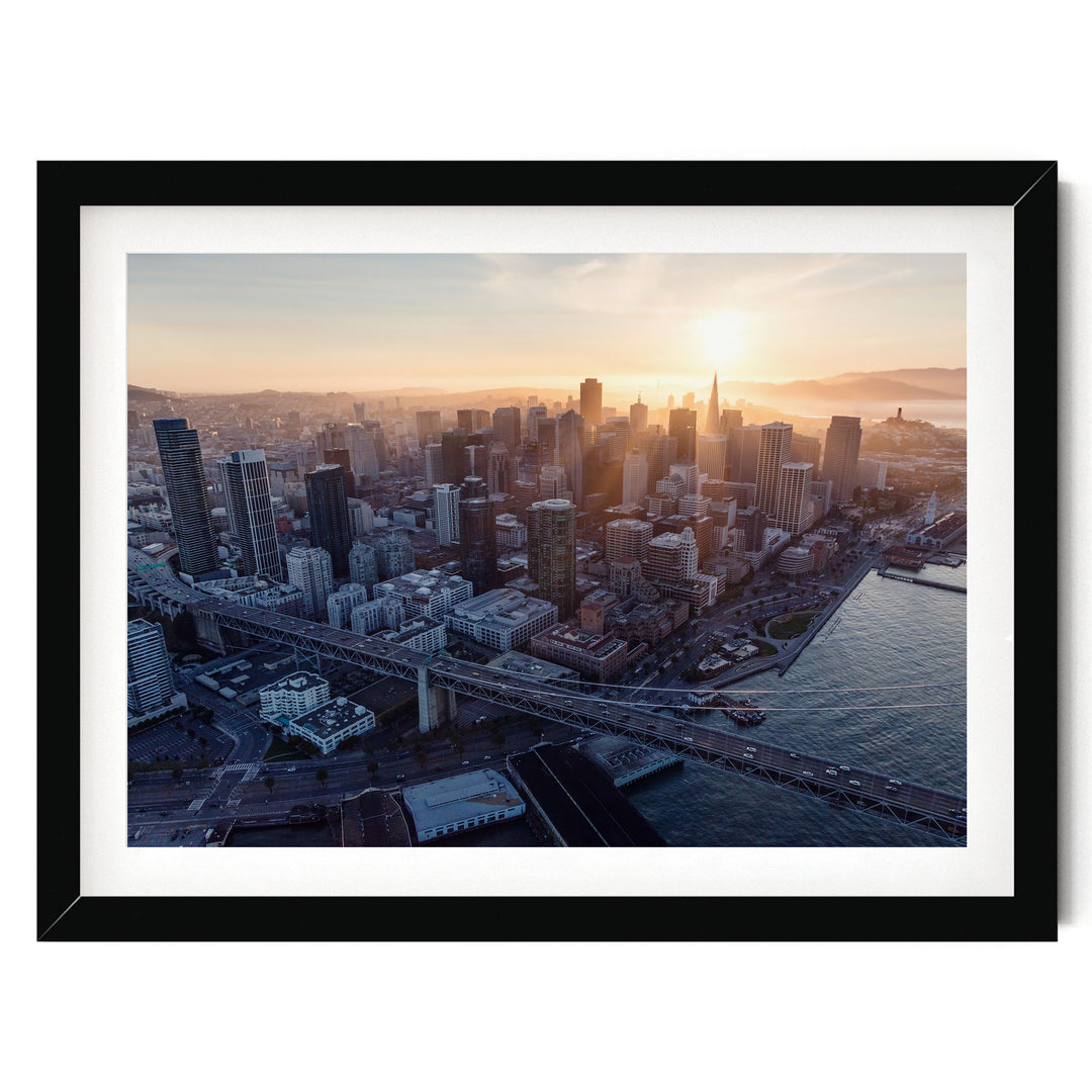 Last Light over San Francisco, California – fine art print in a black frame with white mat