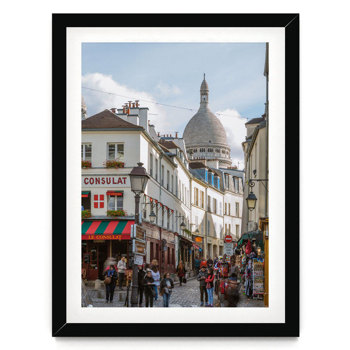 Walking in Montmartre, Paris, France – fine art print in a black frame with white mat