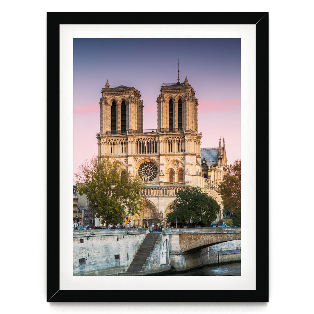 Sunset over Notre-Dame, Paris, France – fine art print in a black frame with white mat