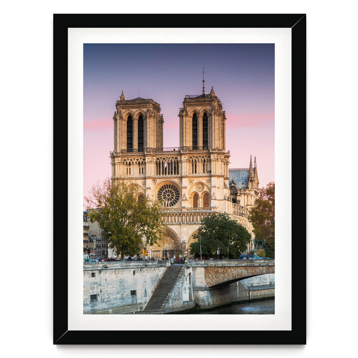 Sunset over Notre-Dame, Paris, France – fine art print in a black frame with white mat