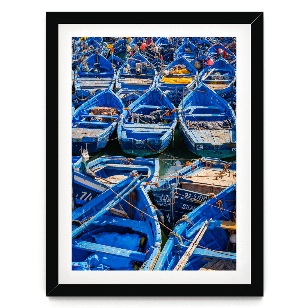 Fishing Boats, Essaouira, Morocco – fine art print in a black frame with white mat