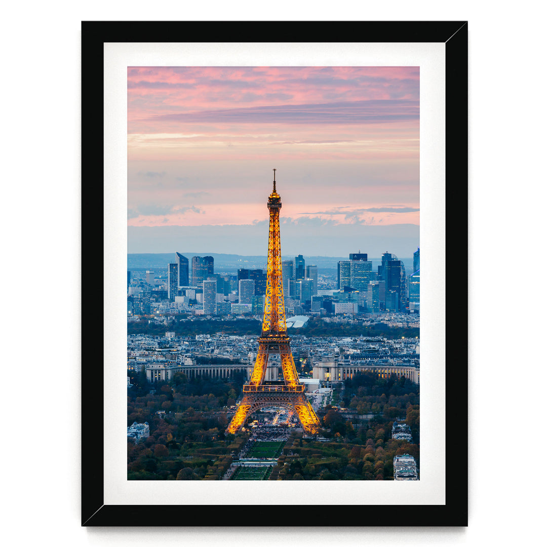 Eiffel Tower at Sunset, Paris, France – fine art print in a black frame with white mat