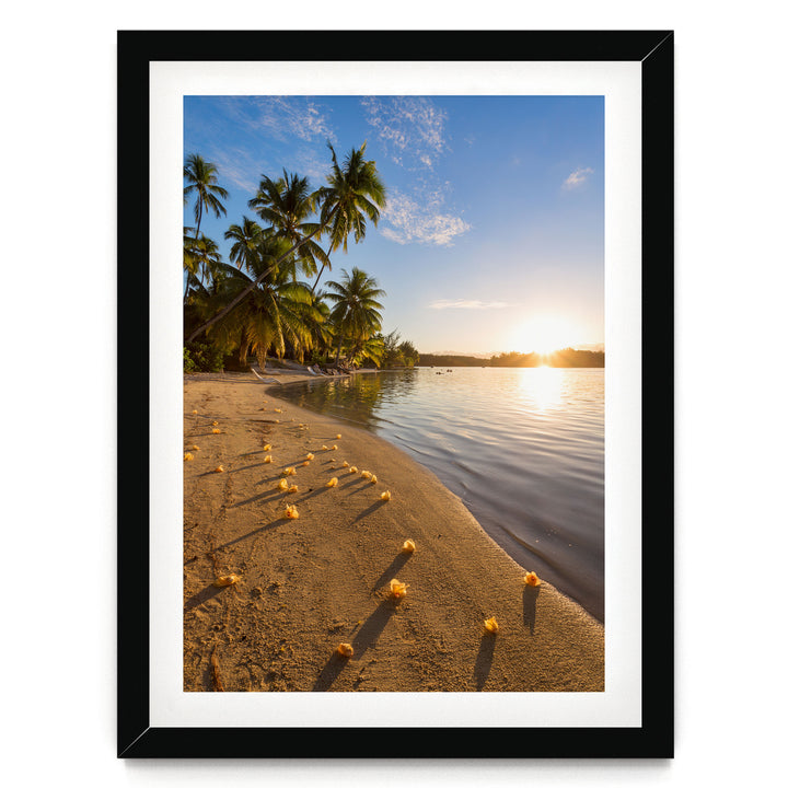 Beach Sunset, French Polynesia – fine art print in a black frame with white mat