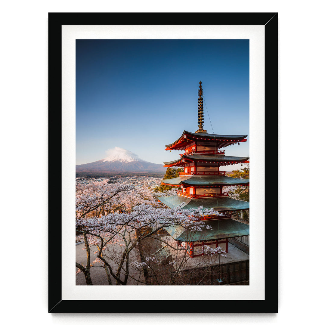 Pagoda and Mount Fuji II, Japan – fine art print in a black frame with white mat