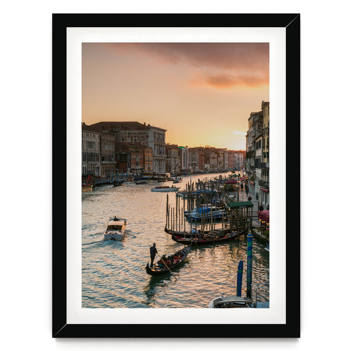 Grand Canal at Sunset, Venice, Italy – fine art print in a black frame with white mat