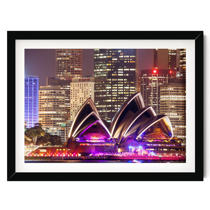 Night at the Opera House, Sydney, Australia – fine art print in a black frame with white mat