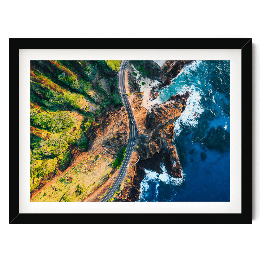 Hawaii Highway II, Oahu, Hawaii – fine art print in a black frame with white mat