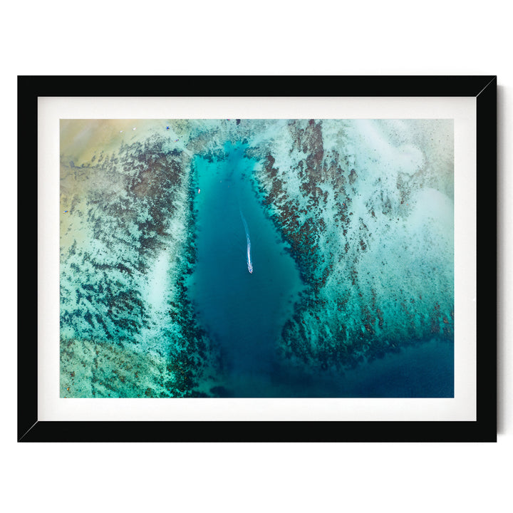 Tropical Sea Aerial, South-East Asia – fine art print in a black frame with white mat