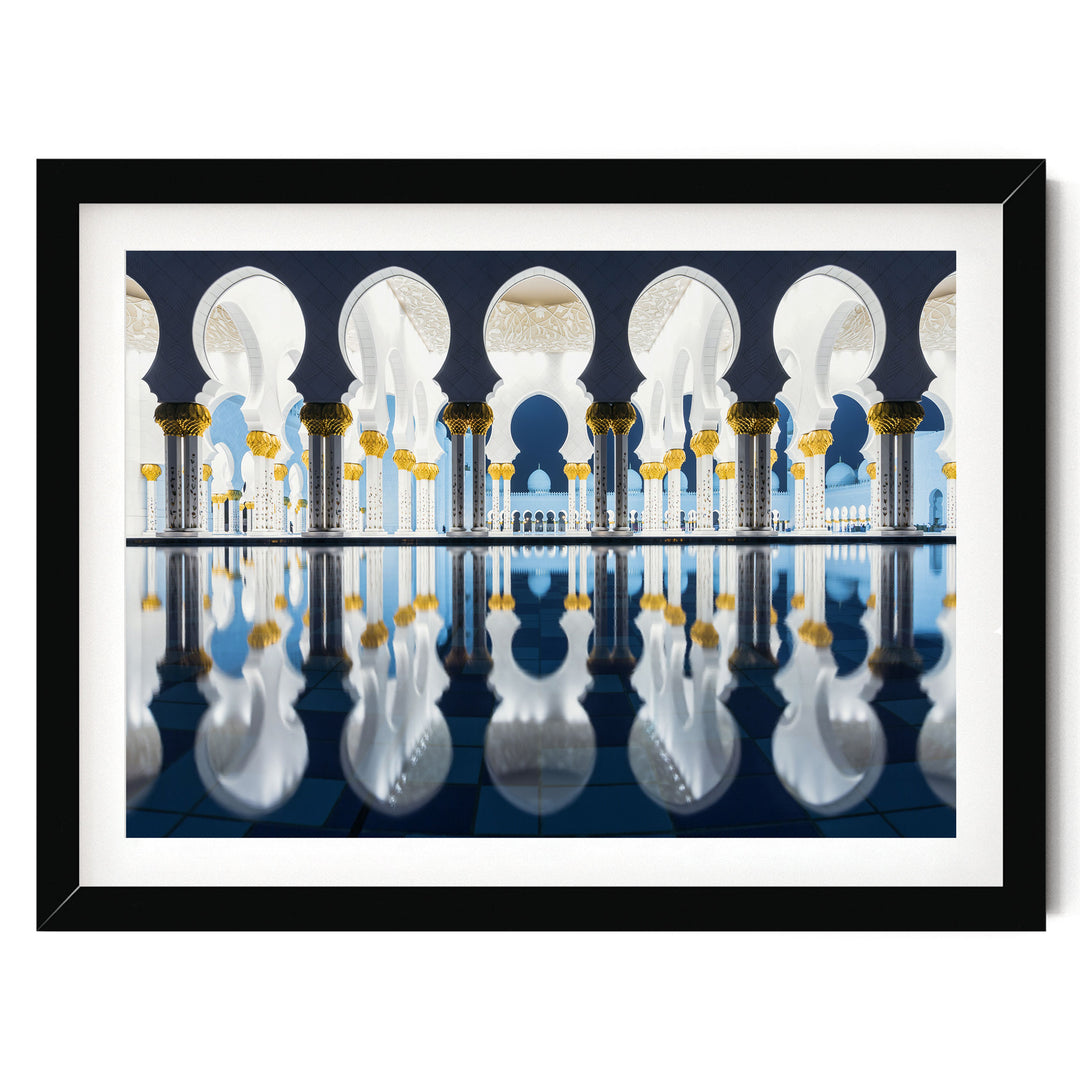 Mosque at Night, Abu Dhabi, UAE – fine art print in a black frame with white mat