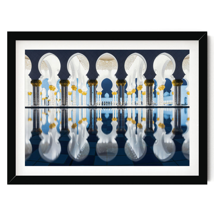 Mosque at Night, Abu Dhabi, UAE – fine art print in a black frame with white mat