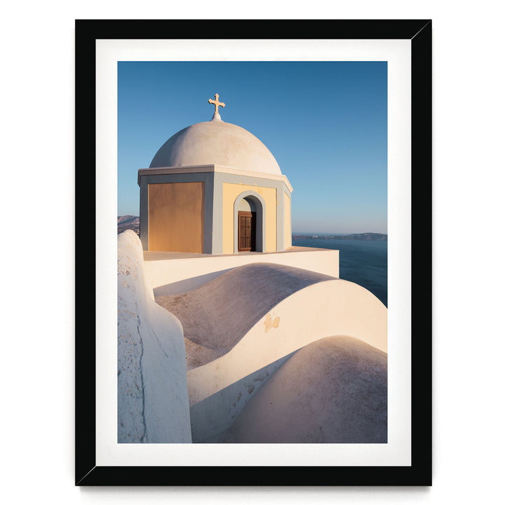 Greek Church, Santorini, Greece – fine art print in a black frame with white mat