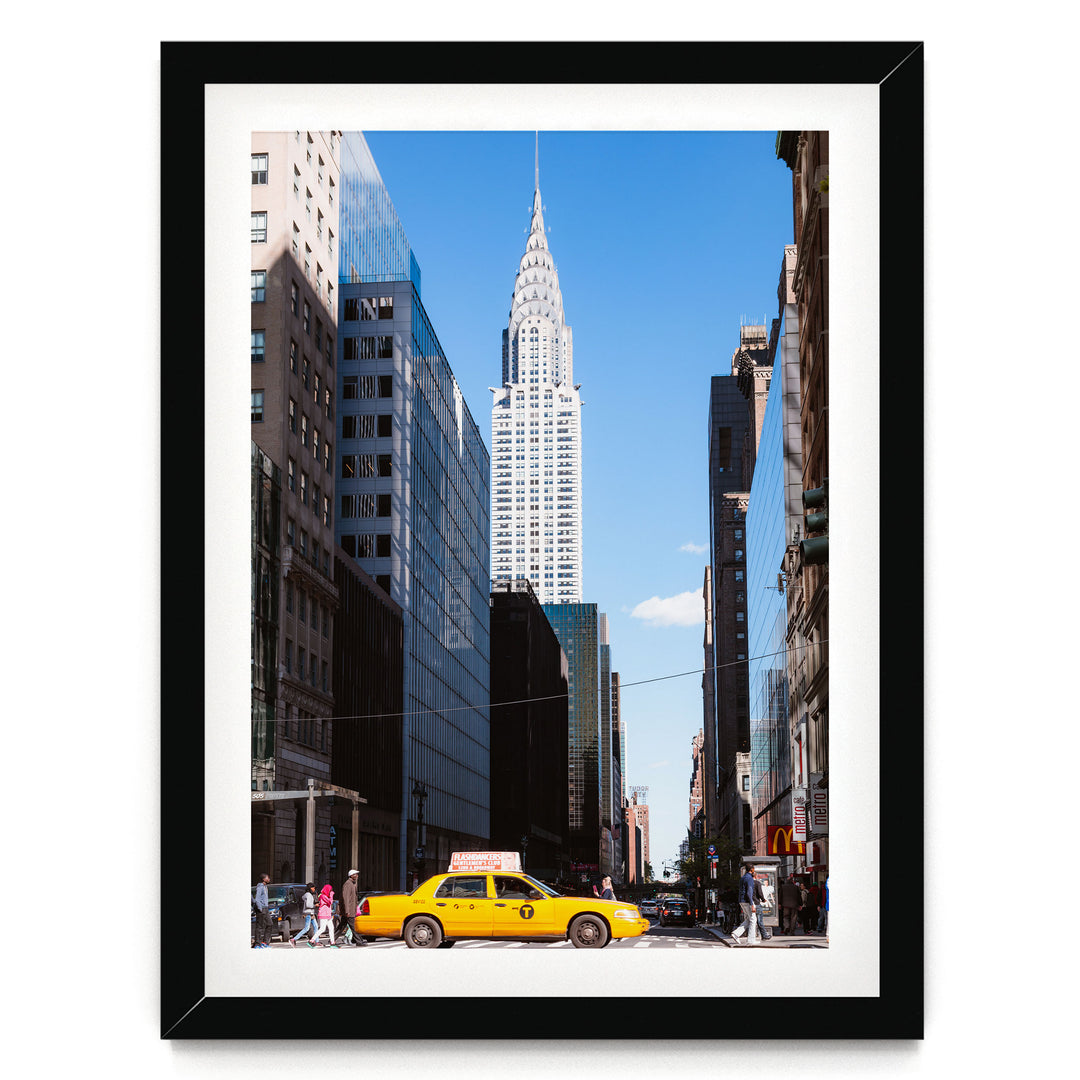 Yellow Cab, New York City – fine art print in a black frame with white mat
