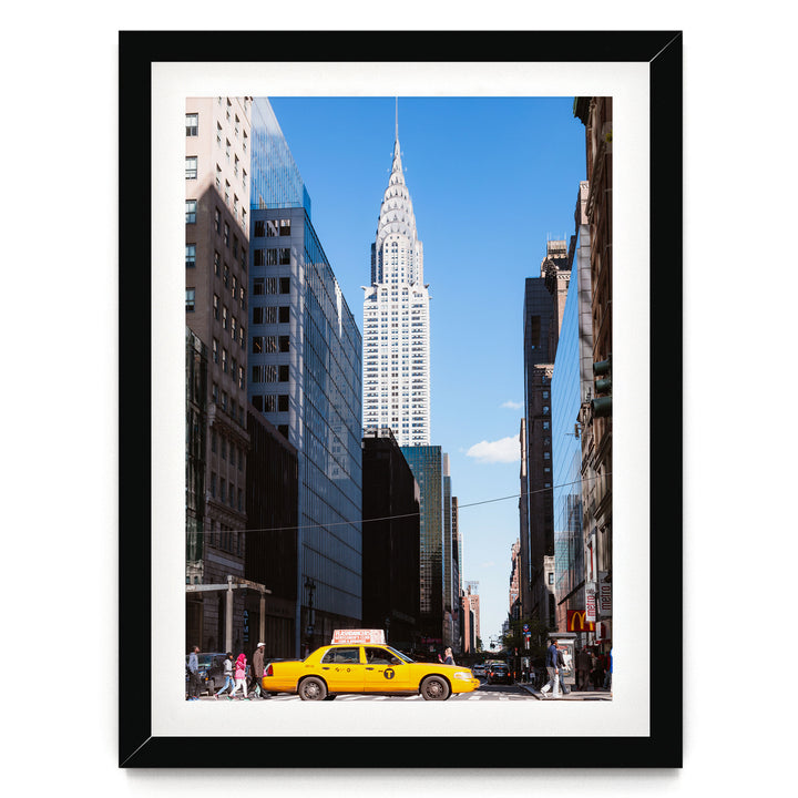 Yellow Cab, New York City – fine art print in a black frame with white mat
