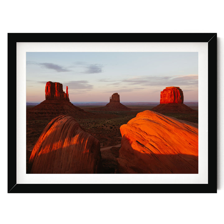 Monument Valley at Sunset, Arizona – fine art print in a black frame with white mat