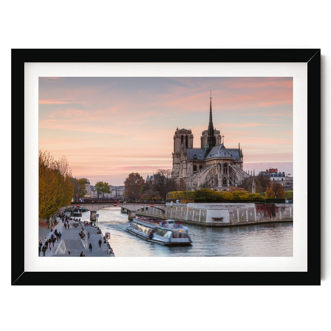 Notre-Dame at Sunset, Paris, France – fine art print in a black frame with white mat