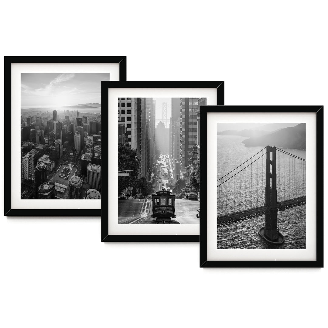San Francisco, California – Black and White Print Set – fine art print set in black frames with white mats