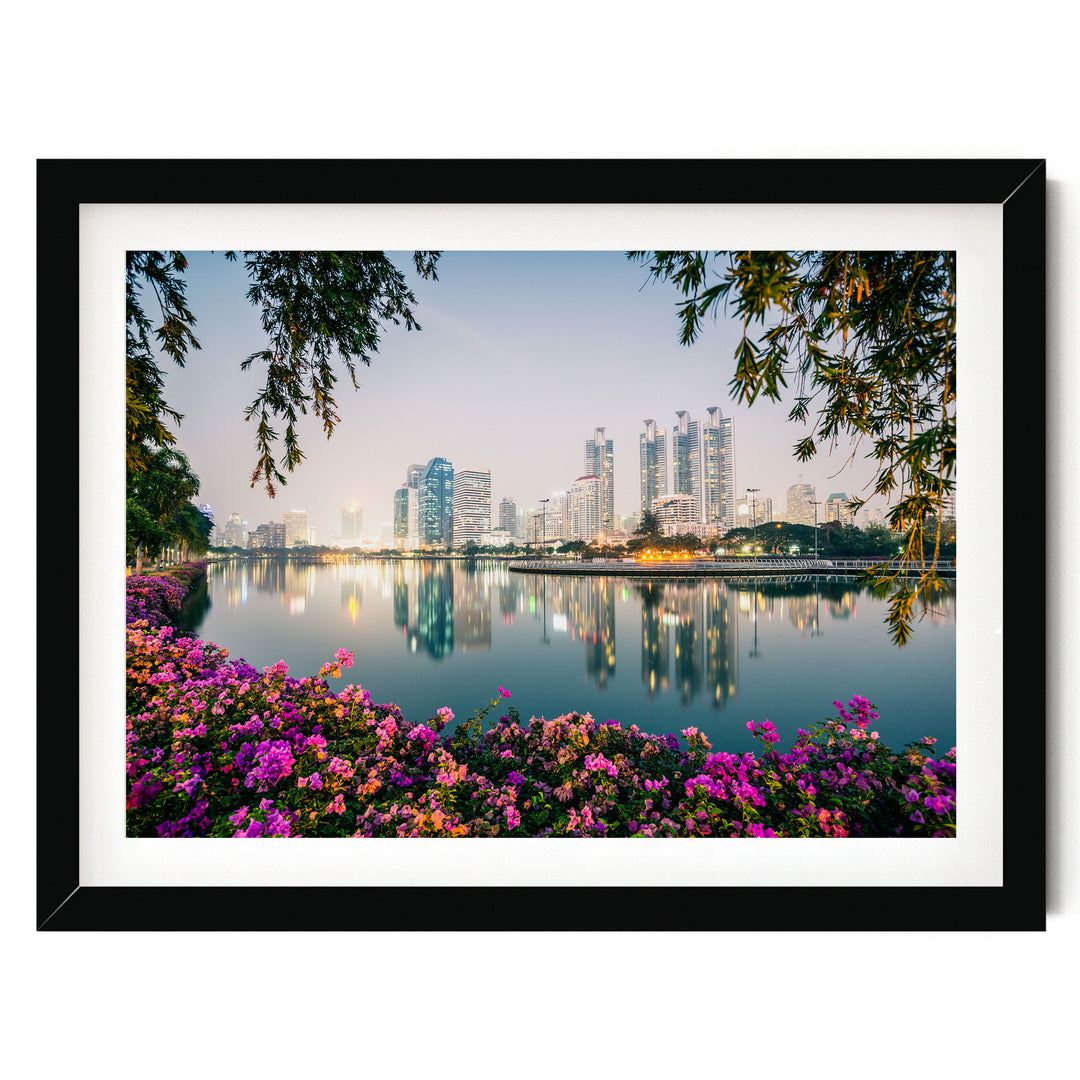 Bangkok at Night, Thailand – fine art print in a black frame with white mat