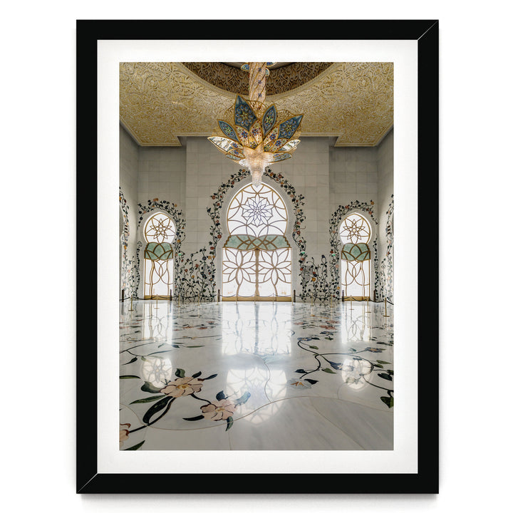 Grand Mosque Interior, Abu Dhabi, UAE – fine art print in a black frame with white mat
