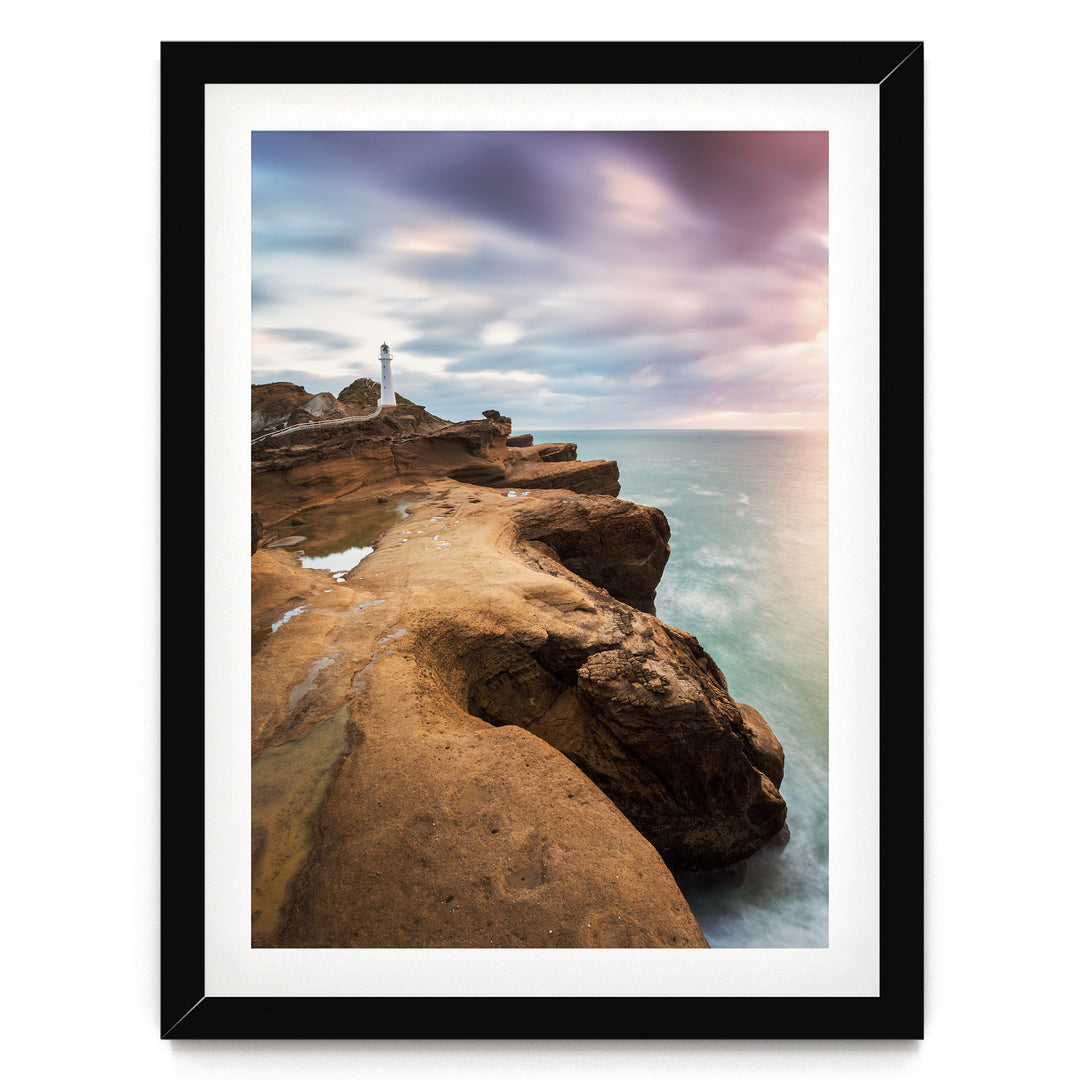 Castle Point Lighthouse, New Zealand – fine art print in a black frame with white mat