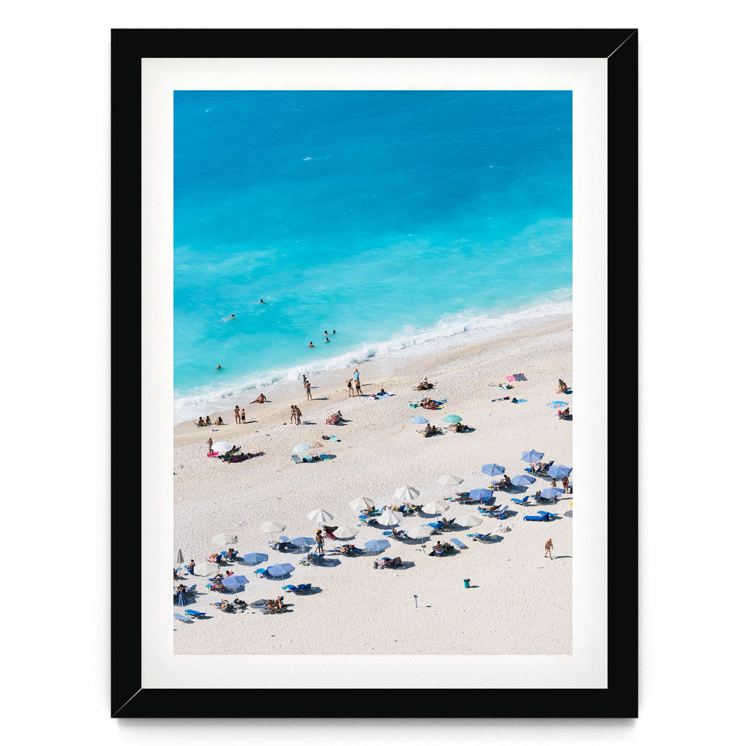 Beach Aerial, Greece II – fine art print in a black frame with white mat