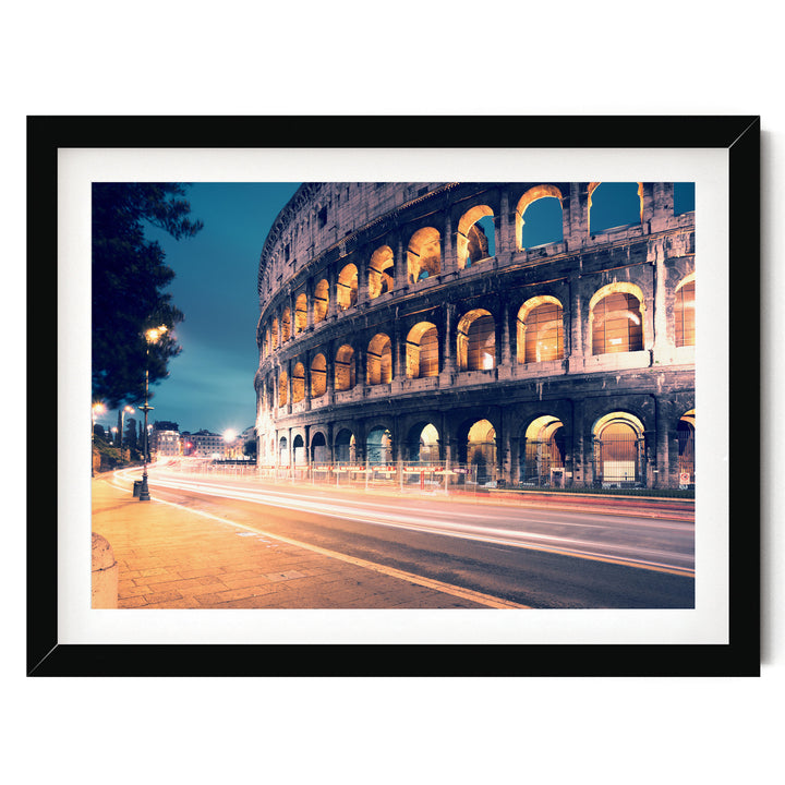 Night at the Colosseum, Rome, Italy – fine art print in a black frame with white mat