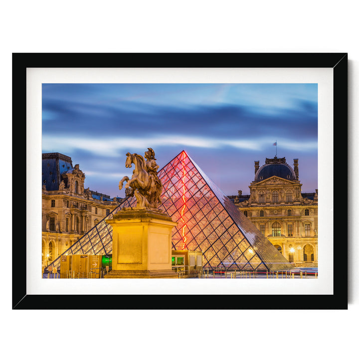The Louvre at Night, Paris, France – fine art print in a black frame with white mat
