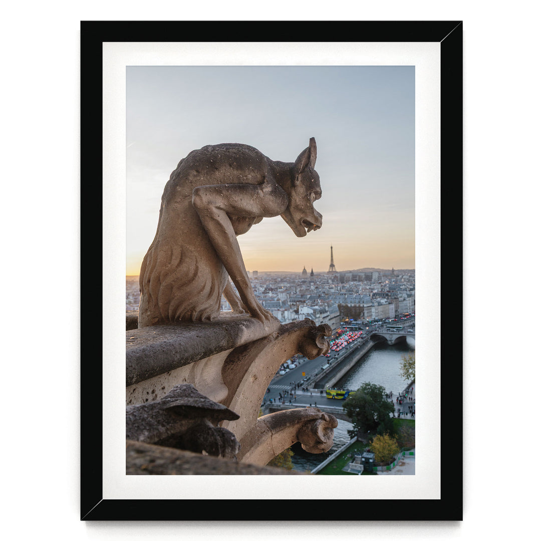Notre-Dame Gargoyle, Paris, France – fine art print in a black frame with white mat