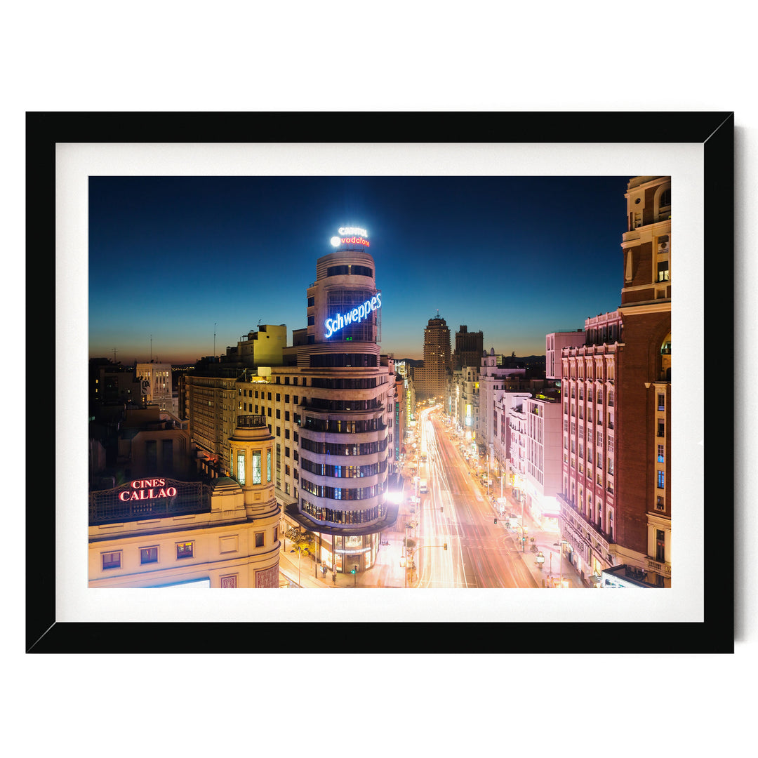 Night in Madrid, Spain – fine art print in a black frame with white mat