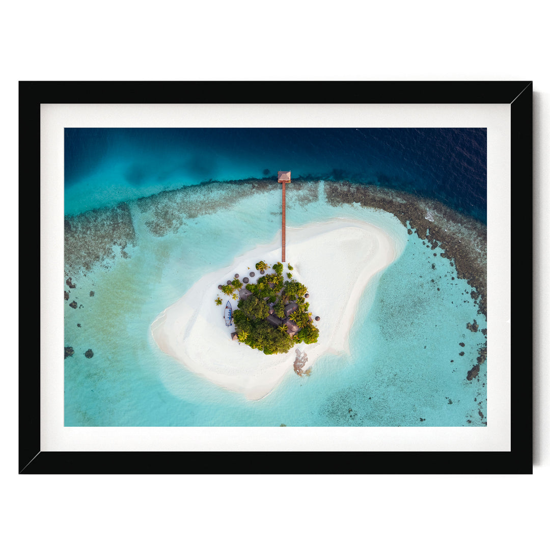 Desert Island, Maldives – fine art print in a black frame with white mat