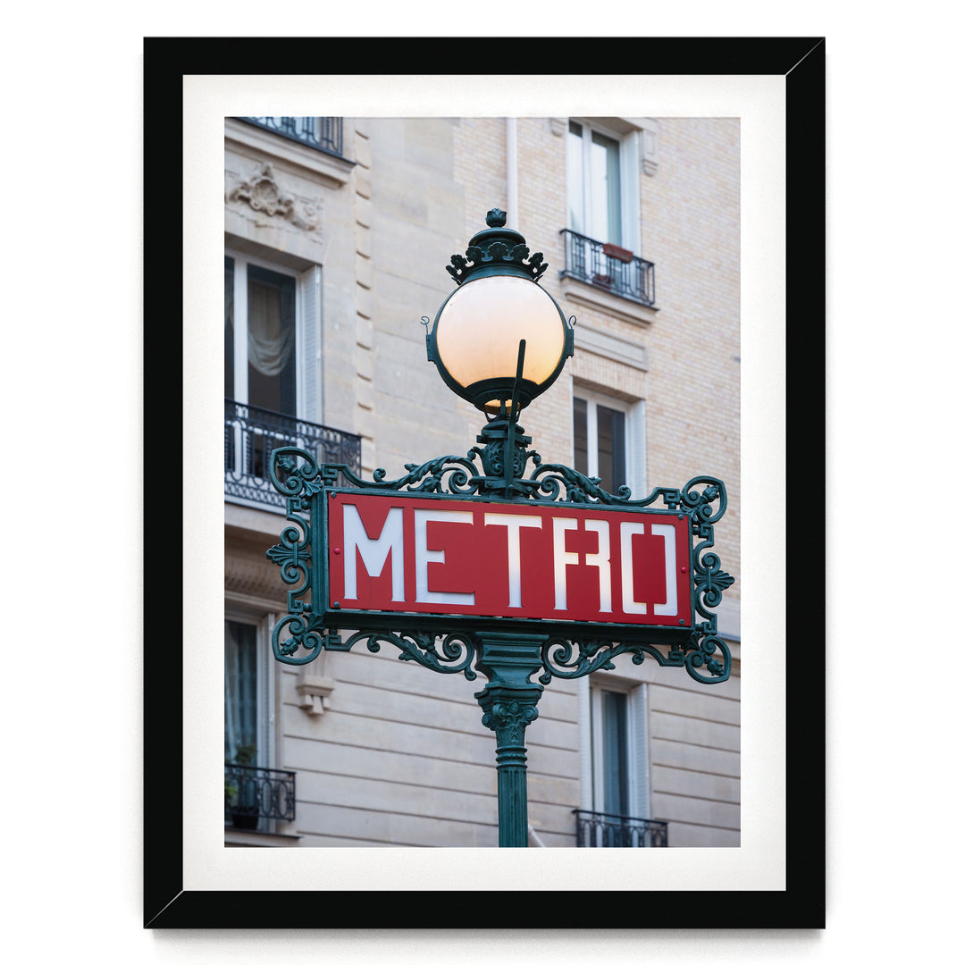 Metro Sign, Paris I, France – fine art print in a black frame with white mat