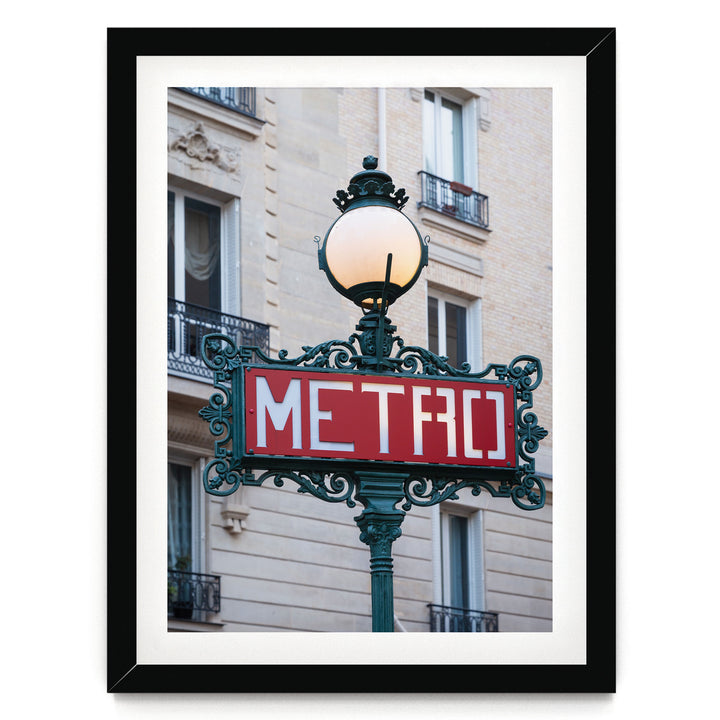 Metro Sign, Paris I, France – fine art print in a black frame with white mat