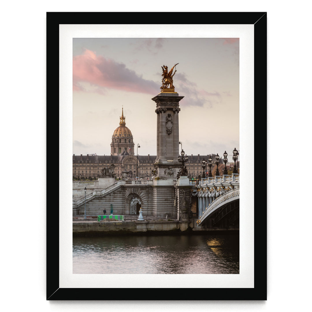 Sunrise on the River, Paris, France – fine art print in a black frame with white mat