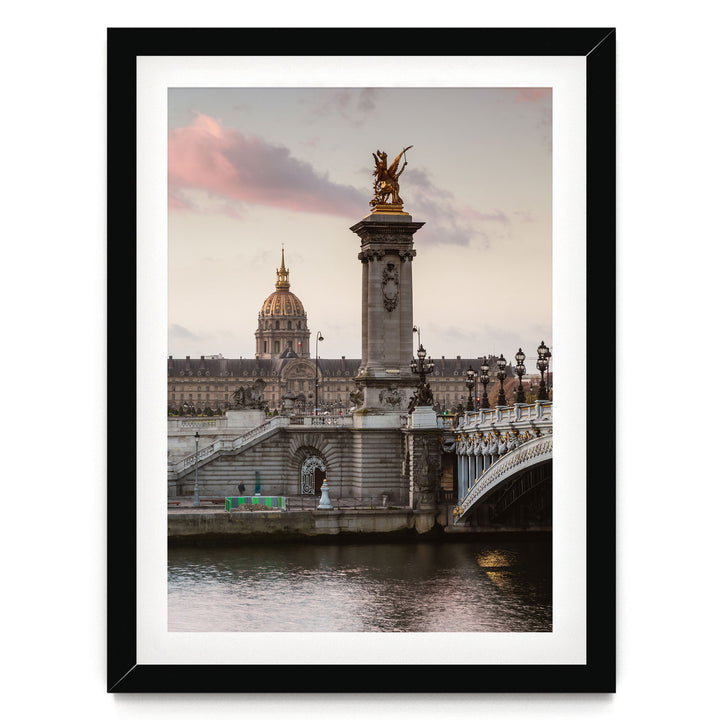 Sunrise on the River, Paris, France – fine art print in a black frame with white mat