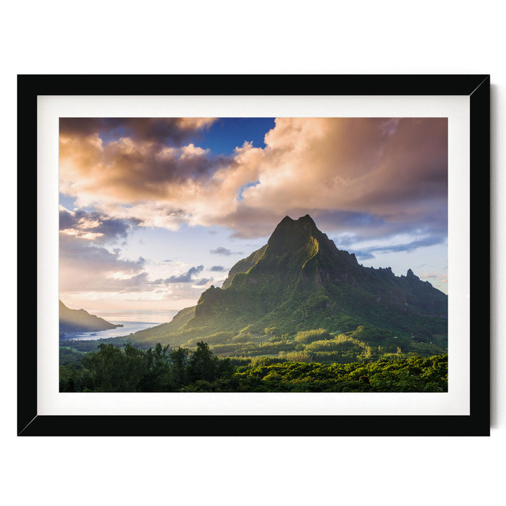 Moorea at Sunset, French Polynesia – fine art print in a black frame with white mat