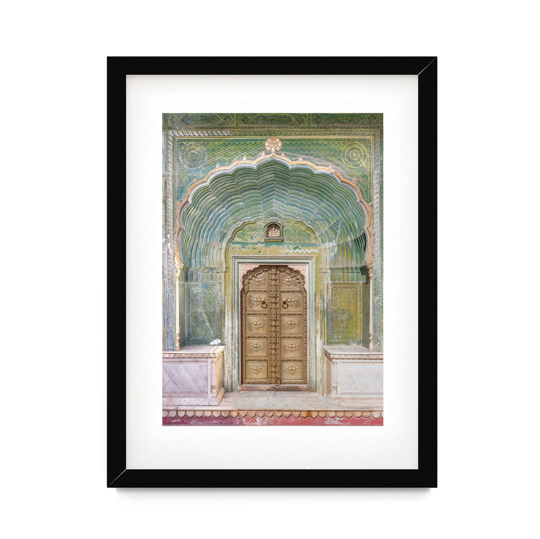 a painting of a doorway in a building