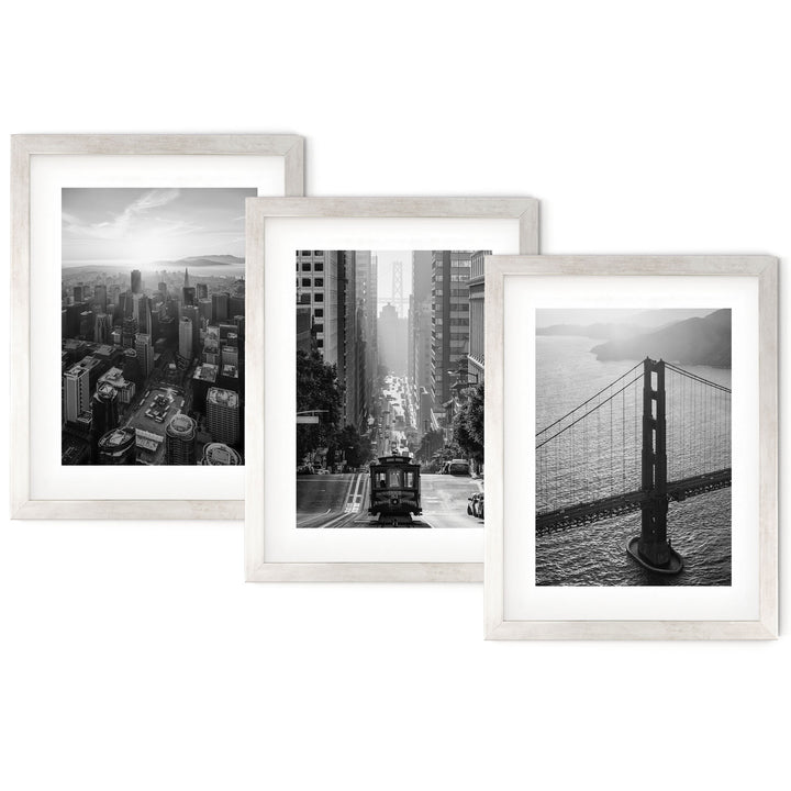 three black and white photos of the golden gate bridge